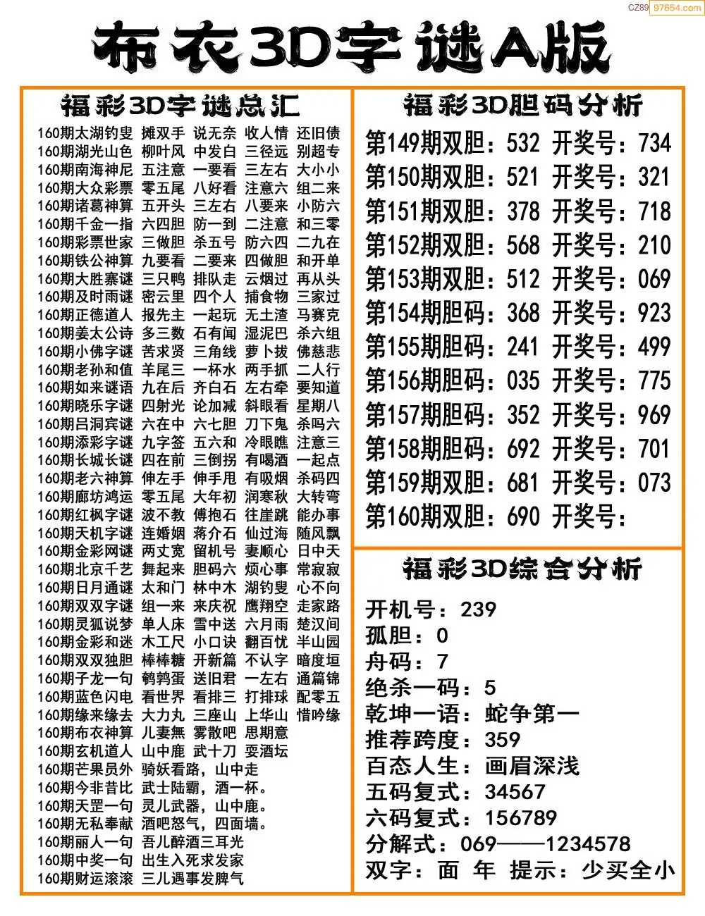 福彩3d字谜画谜总汇-第3张图片